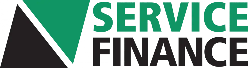 Logo with a large green and black triangle on the left, and the words “SERVICE FINANCE” in green and black text on the right, reflecting a strong commitment to flexible finance options.